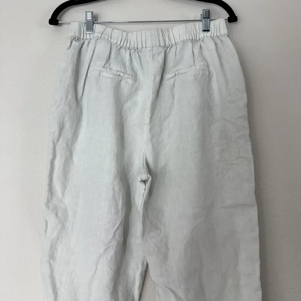 Chicos Womens Size 1 US 8 Pants Linen Ladder Cropped Leg White Pull On Coastal